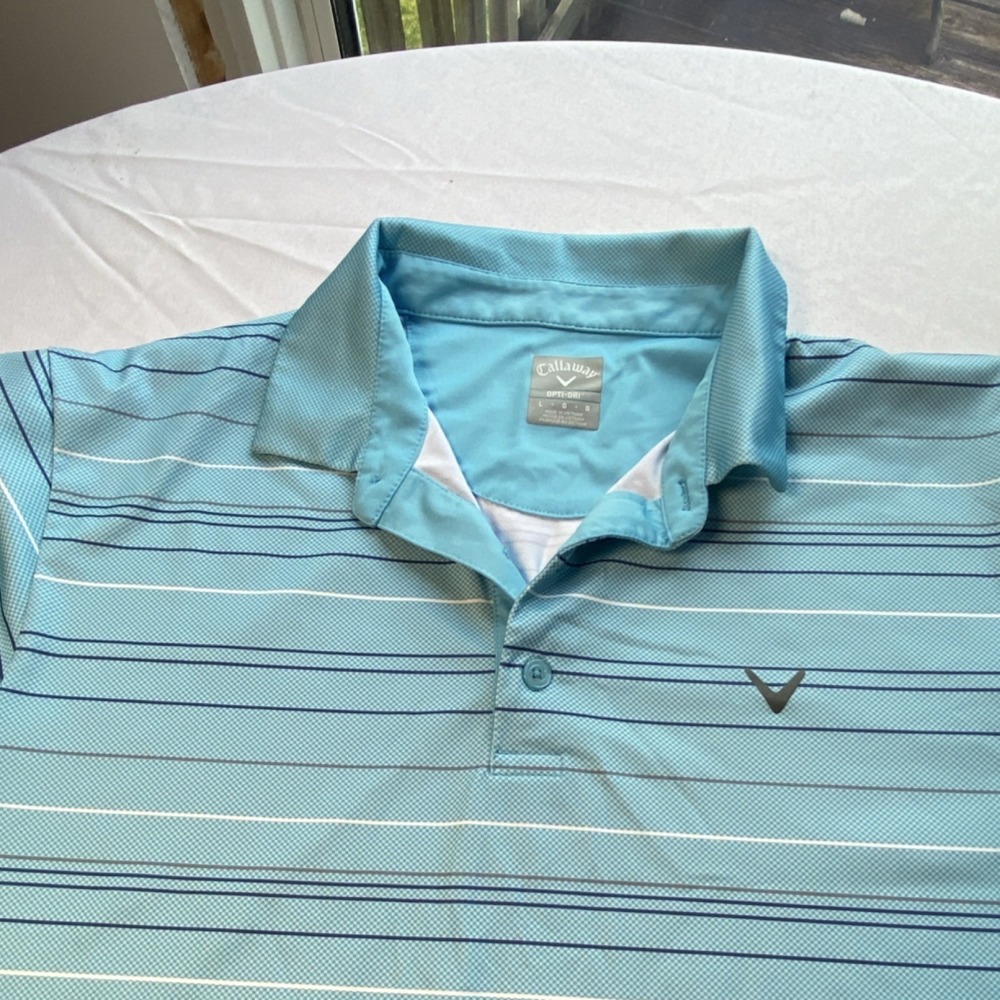 Callaway Golf Opti-Dri Men's Striped Polo Shirts Pink Blue Size L - Picture 6 of 10